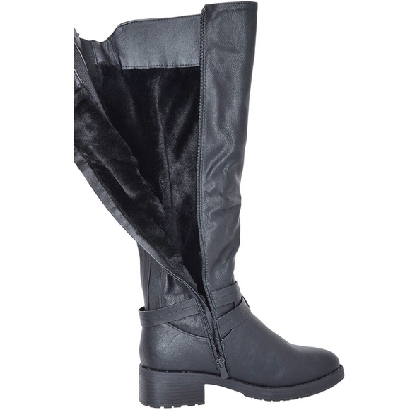 Black Knee High Winter Military Combat Boots - Picture 4 of 6